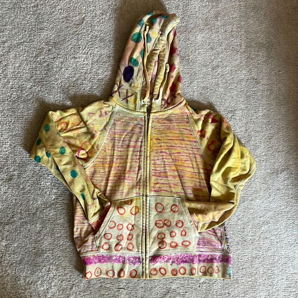 Artsy unique hand painted Cotton hoodie size S